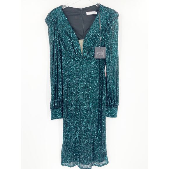 MAC DUGGAL Dress Size 4 Evening Gown Sequin NEW Midi Green Emerald Structure - Picture 6 of 9